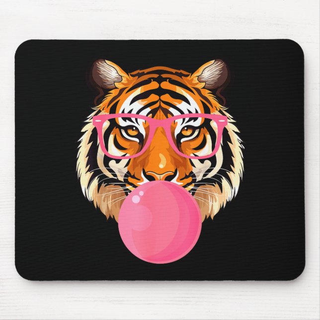 Rolig Tiger Glas Blåser Bubble Gum Söt Tiger Fac Musmatta (Framsidan)