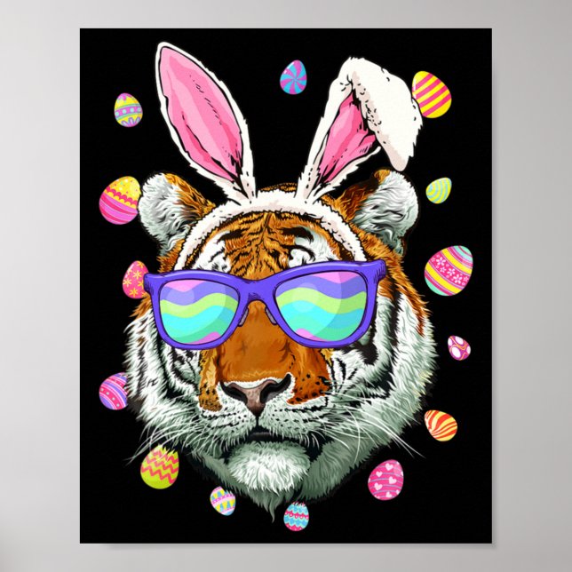Rolig Tiger Kaninöron Kostym Glad Påskdag Fa Poster (Framsidan)
