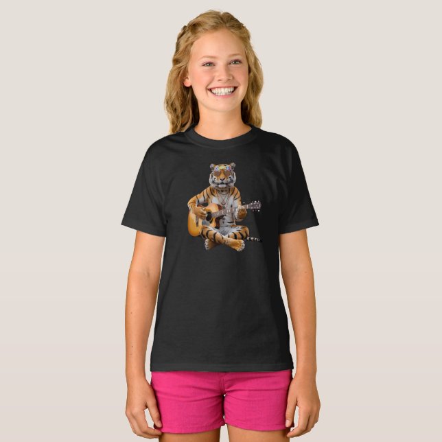 Rolig Tiger Rockstjärna Barn T-Shirt (Hel framsida)