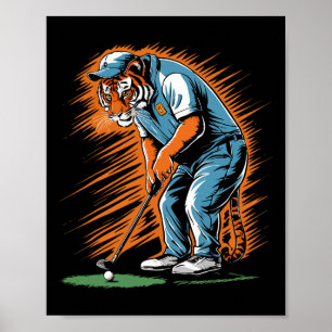 Rolig Tiger Spelar Golf Roligt Djur Golfspelare Ti Poster