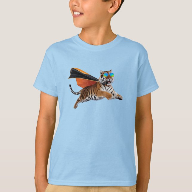 Rolig Tiger Superhjälte T Shirt (Framsida)