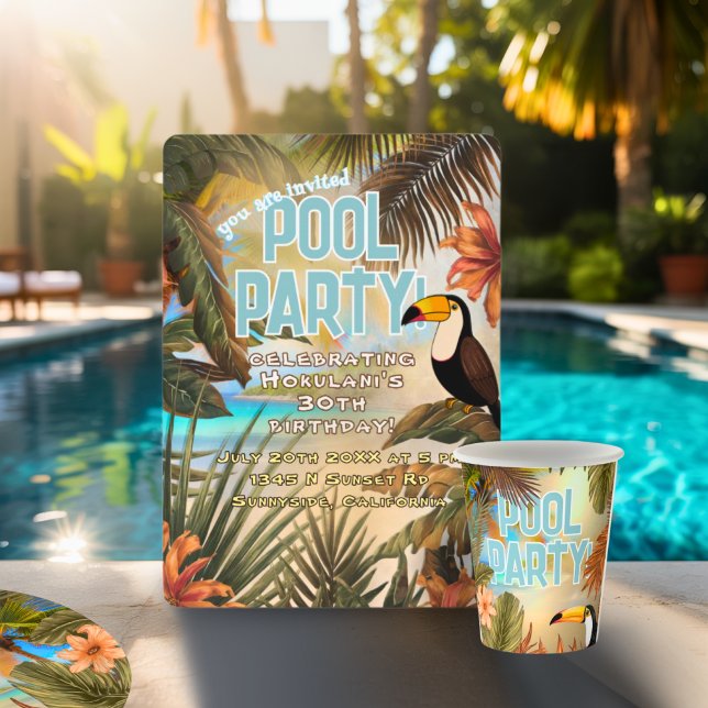 Rolig Tiki-tukan tropisk poolparty för vuxna i vin Inbjudningar (Skapare uppladdad)