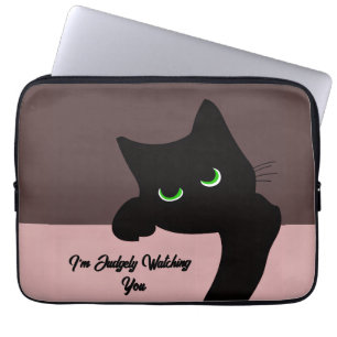 Rolig Tittande Svart Katt Anpassad Estetik Laptop Fodral