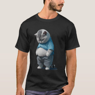 Rolig Tjock Sorgsen Katt Konst Design Fet Kattunge T Shirt