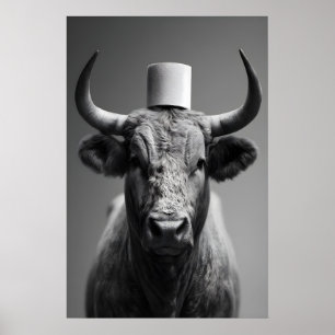 Rolig tjur badrums konsttryck, toalettpapper humor poster