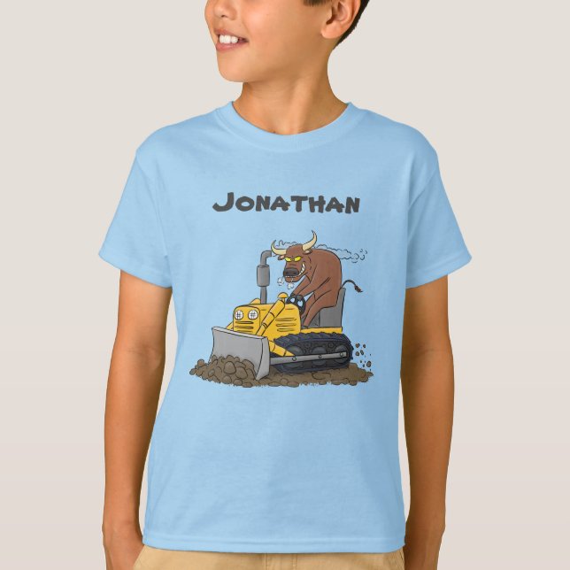 Rolig tjur kör bulldozer serie t shirt (Framsida)