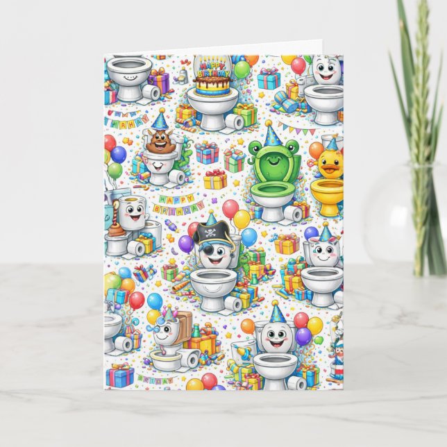 Rolig Toalett Födelsedagsfest Kort (Framsida)