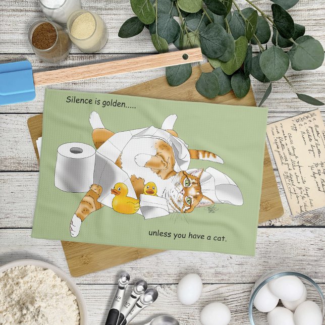 Rolig Toalettpapper Grön Orange Katt Kökshandduk (Skapare uppladdad)