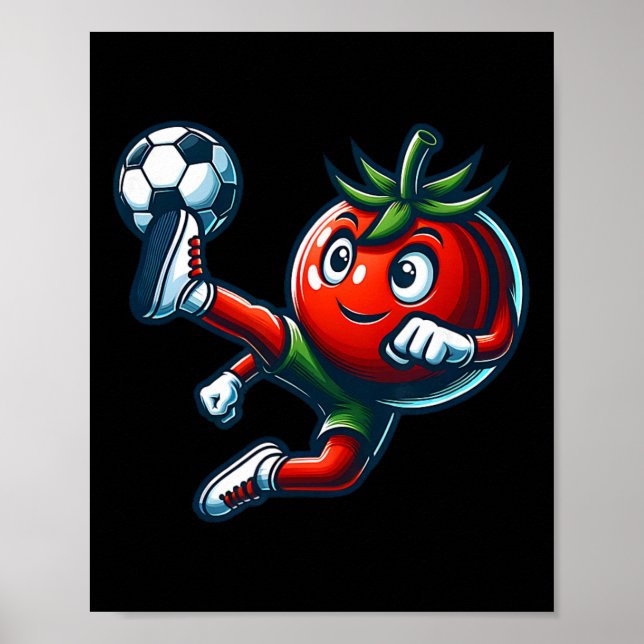 Rolig Tomat Fotbollsspelare Sparkar Byll Maskot  Poster (Framsidan)