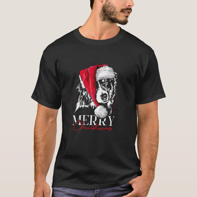 Rolig tomte Aussie Australian Shepherd God Jul T Shirt (Framsida)