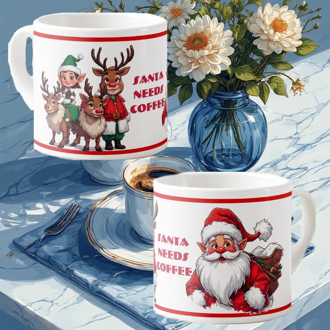 Rolig Tomte Behöver Kaffe Humoristisk Julkaffe Espressomugg (Santa Needs Coffee Humorous Christmas Coffee Espresso Cup)