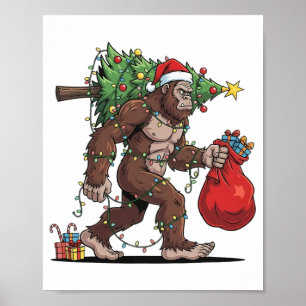 Rolig Tomte Bigfoot Julgran Ljusslingar Xmas Pojke Poster