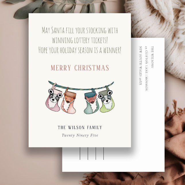 Rolig Tomte Fyller Strumpor Med Jul-Lotter Helg Vykort (Skapare uppladdad)