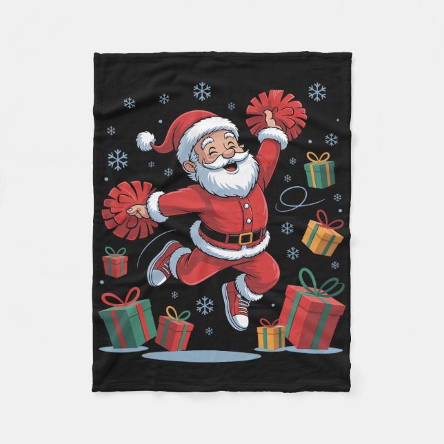 Rolig tomte jublande Cheerleading jul Xmas P Fleecefilt (Framsidan)