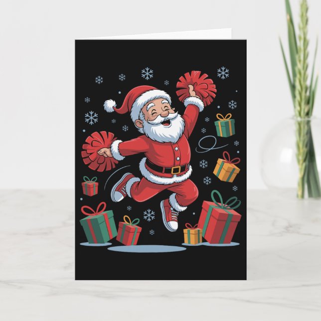 Rolig tomte jublande Cheerleading jul Xmas P Kort (Framsida)