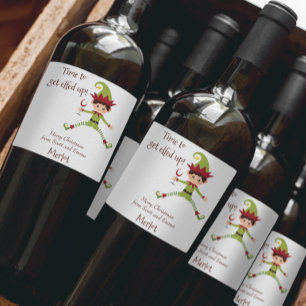 Rolig Tomte Jul Tomtens Vin Vinflaska Etikett