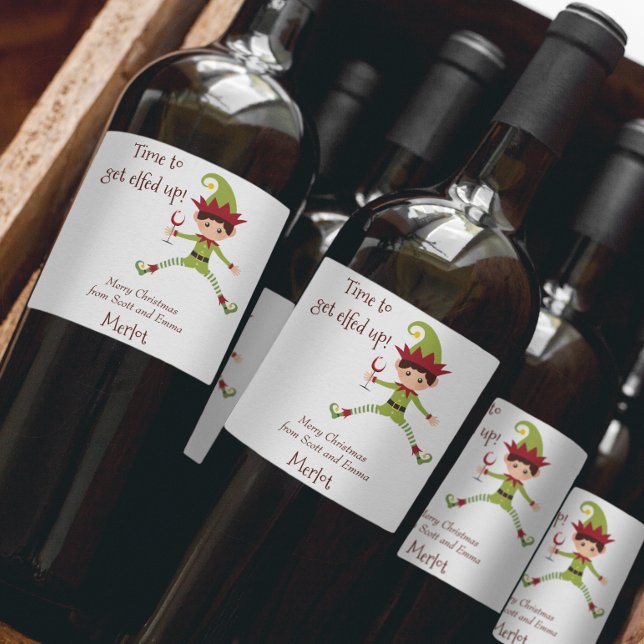 Rolig Tomte Jul Tomtens Vin Vinflaska Etikett (Skapare uppladdad)