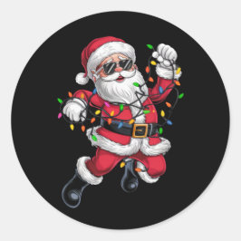 Rolig tomte med jul Xmas-ljus semester Runt Klistermärke