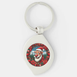 Rolig tomte med krans och utsmyckningar swirl silverfärgad nyckelring