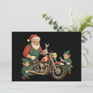 Rolig Tomte Mekatroniker Retro Motorcyklist Jul Julkort