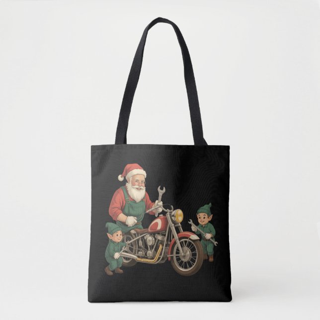 Rolig Tomte Mekniker Retro Motorcyklist Jul Tygkasse (Framsida)