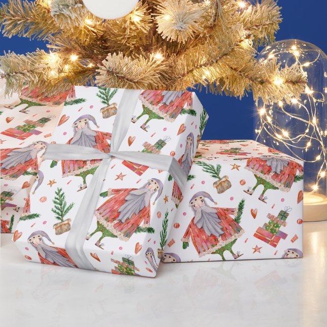 Rolig Tomte och Julgranar  Presentpapper (Helgdagar)