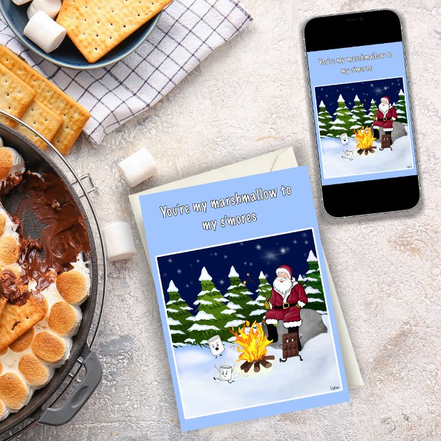 Rolig tomte och S'mores jul Kort (Spread S'more cheer! 🎅🍢 Our adorable Santa card with marshmallows will make everyone smile! 🎄🎁)