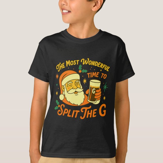 Rolig Tomte Öl Jul Split The G, Roligt  T Shirt (Framsida)