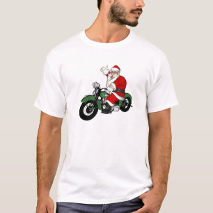 Rolig Tomte på grön vintage motorcykel T Shirt