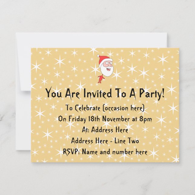Rolig tomte på guldstjärnmönster. inbjudningar (Framsida)