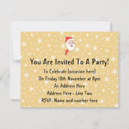 Rolig tomte på guldstjärnmönster. inbjudningar