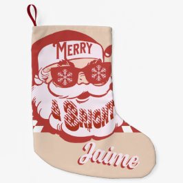 Rolig Tomte Retro Röd Rosa Jul Liten Julstrumpa