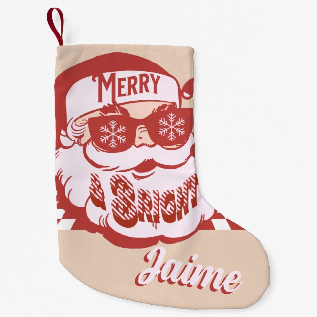 Rolig Tomte Retro Röd Rosa Jul Liten Julstrumpa (Framsidan)
