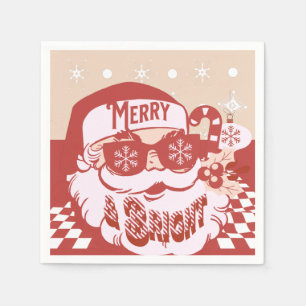 Rolig Tomte Retro Röd Rosa Julfest Pappersservett