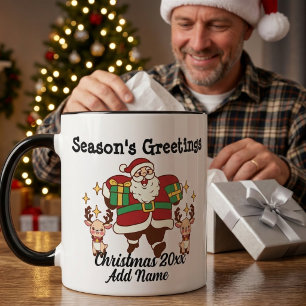 Rolig tomte röd & guld Personlig Mugg