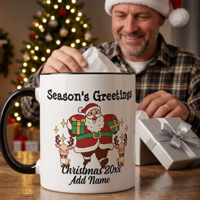 Rolig tomte röd & guld Personlig Mugg (Skapare uppladdad)