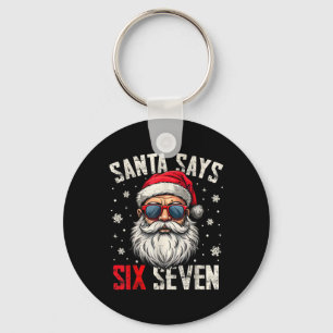 Rolig tomte säger sex sju jul 67 meme Xmas Nyckelring