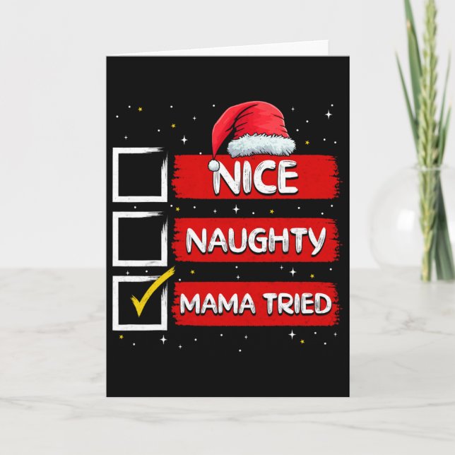 Rolig Tomte Snäll Stygg Mamma Försökte Jul Kort (Framsida)