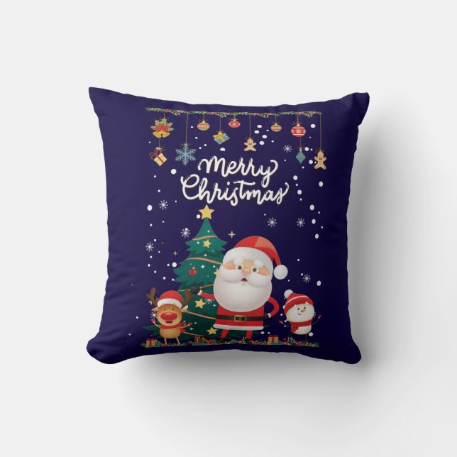 Rolig Tomte, Snöman, Ren Glad Jul Kudde (Framsida)