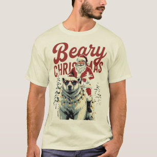Rolig tomte som rider på isbjörn Beary Christmas T Shirt