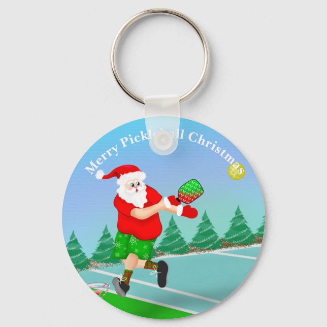 Rolig Tomte som Spelar Pickleball Glad Volley Jul  Nyckelring (Framsida)