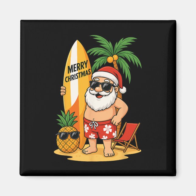 Rolig Tomte Surfar Sommar Strand Jul I Juli Magnet (Framsidan)