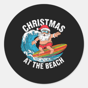 Rolig Tomte Surfing Jul i Juli Xmas Sommar Runt Klistermärke
