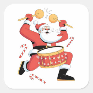 Rolig tomtedrummer ful jul Xmas trummis Fyrkantigt Klistermärke