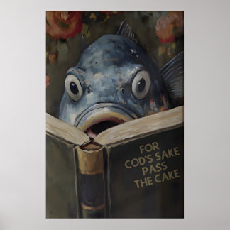 Rolig Torsk Läsande Bok Med Titel För Torskens Sku Poster