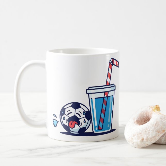 Rolig törstig fotboll som behöver kallt vatten dry kaffemugg (Med munk)