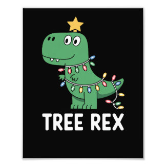 Rolig Träd Rex Jul Dinosaurie Semesternamn Högtidl Fototryck