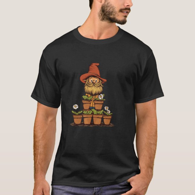 Rolig Trädgårdstomte med Blomkrukor Kostym T Shirt (Framsida)