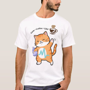 Rolig Tränings Katt Dricker Kaffe Fitnessälskare T Shirt