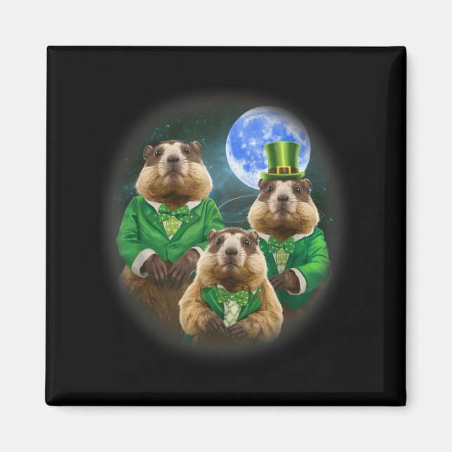 Rolig tre Groundhog Moon 3 Groundhog Head St Pat Magnet (Framsidan)